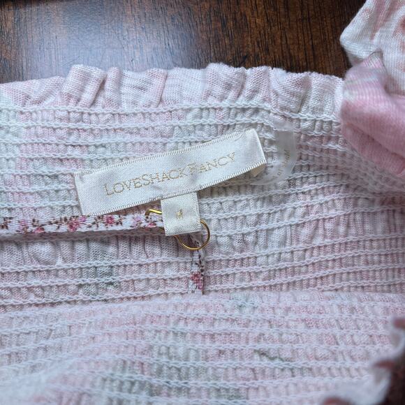 LoveShackFancy Norna Tie Shoulder Ruffle Smocked Floral Mini Dress Ballet Pink M - Picture 6 of 7